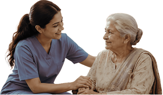 Caregiver hugging a smiling senior resident